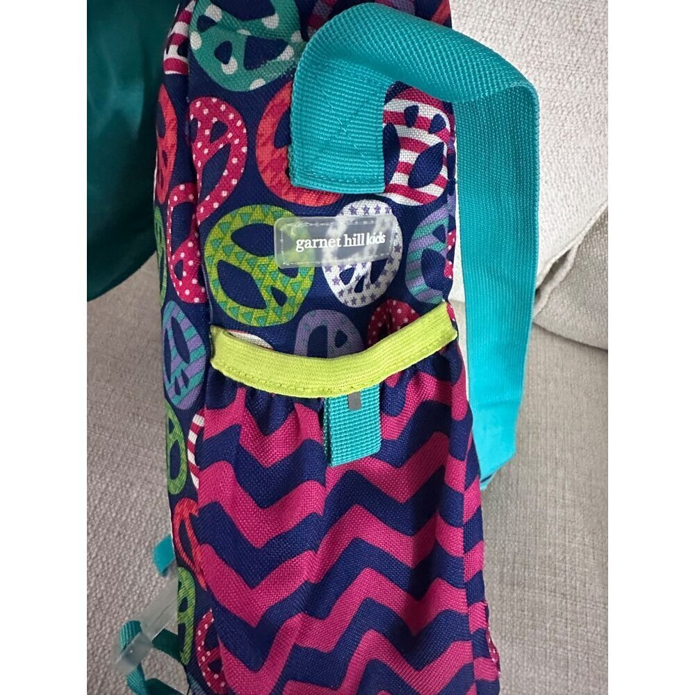 GARNET HILL KIDS Colorful Peace Pattern Messenger School Crossbody Bag Teal Pink - Picture 7 of 8